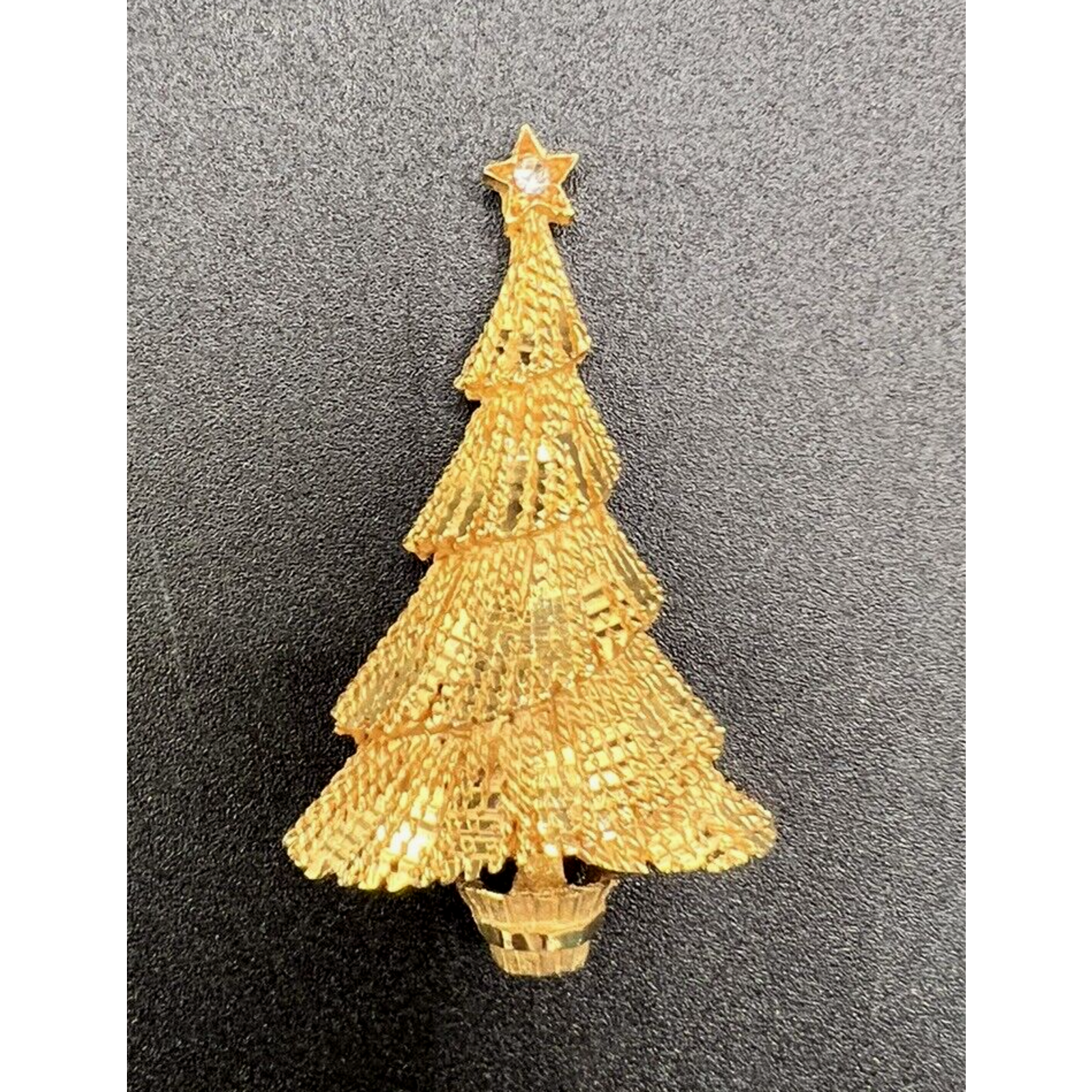 Signed Mamselle Vintage Christmas Tree Rhinestone Brooch Holiday Brass Plated 18$
